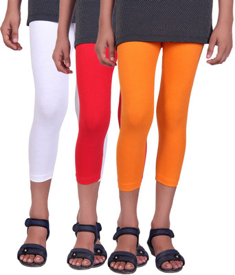 

Alisha Capri For Girls Casual Solid Cotton(Multicolor Pack of 3, Orange;red;white