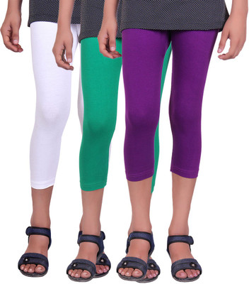 

Alisha Capri For Girls Casual Solid Cotton(Multicolor Pack of 3, Green;purple;white