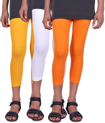 

Alisha Capri For Girls Casual Solid Cotton(Multicolor Pack of 3, Orange;white;yellow