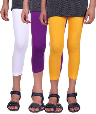 

Alisha Capri For Girls Casual Solid Cotton(Multicolor Pack of 3, Purple;white;yellow