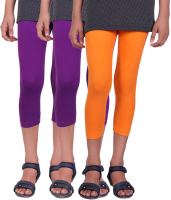 

Alisha Capri For Girls Casual Solid Cotton(Multicolor Pack of 3, Orange;purple