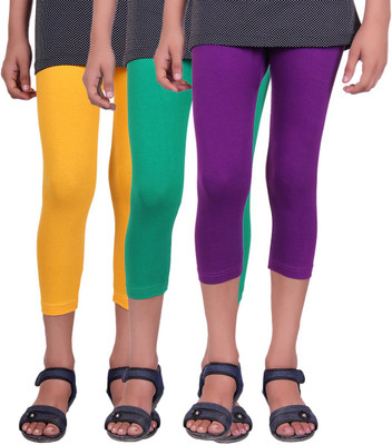 

Alisha Capri For Girls Casual Solid Cotton(Multicolor Pack of 3, Green;purple;yellow
