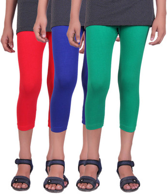 

Alisha Capri For Girls Casual Solid Cotton(Multicolor Pack of 3, Green;red;royal blue