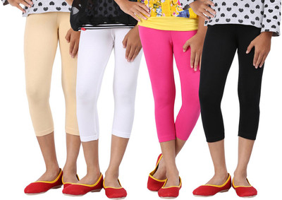 

Greenwich Capri For Girls Casual Solid Cotton(Multicolor Pack of 4, Beige;black;fucshia;white