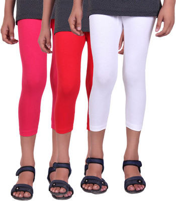 

Alisha Capri For Girls Casual Solid Cotton(Multicolor Pack of 3, Rani;red;white