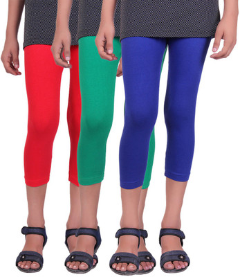 

Alisha Capri For Girls Casual Solid Cotton(Multicolor Pack of 3, Green;red;royal blue