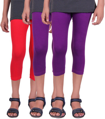 

Alisha Capri For Girls Casual Solid Cotton(Multicolor Pack of 3, Purple;red