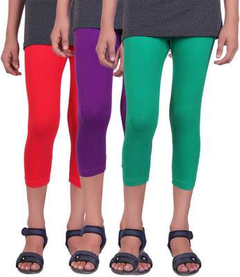 

Alisha Capri For Girls Casual Solid Cotton(Multicolor Pack of 3, Green;purple;red