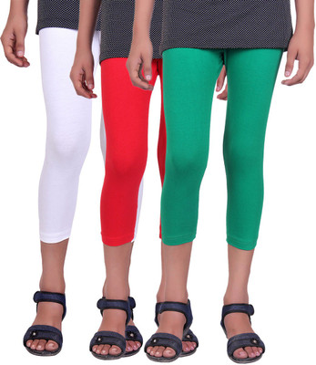 

Alisha Capri For Girls Casual Solid Cotton(Multicolor Pack of 3, Green;red;white