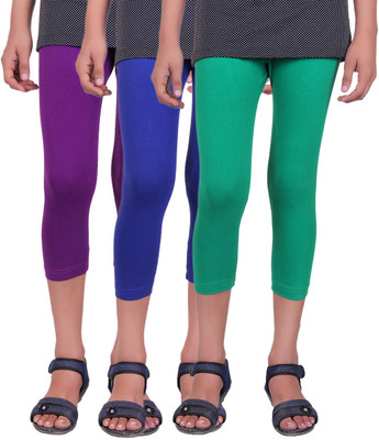

Alisha Capri For Girls Casual Solid Cotton(Multicolor Pack of 3, Green;purple;royal blue