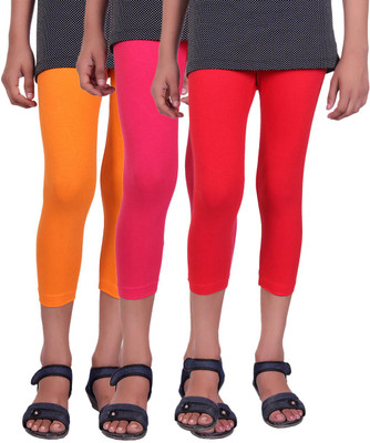 

Alisha Capri For Girls Casual Solid Cotton(Multicolor Pack of 3, Orange;rani;red