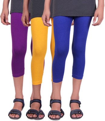 

Alisha Capri For Girls Casual Solid Cotton(Multicolor Pack of 3, Purple;royal blue;yellow