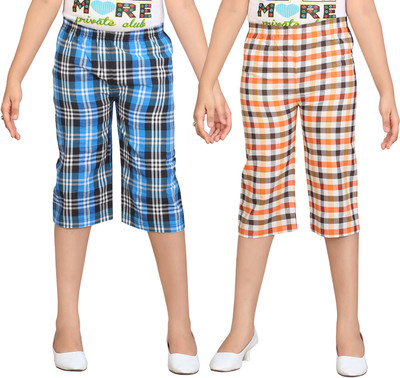 

Sini Mini Capri For Girls Casual Checkered Cotton(Multicolor Pack of 2