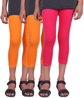 

Alisha Capri For Girls Casual Solid Cotton(Multicolor Pack of 3, Orange;rani