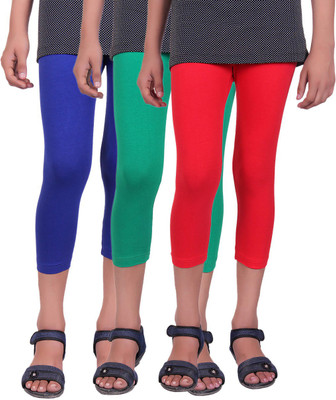 

Alisha Capri For Girls Casual Solid Cotton(Multicolor Pack of 3, Green;red;royal blue