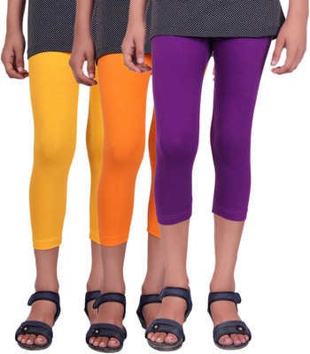 

Alisha Capri For Girls Casual Solid Cotton(Multicolor Pack of 3, Orange;purple;yellow