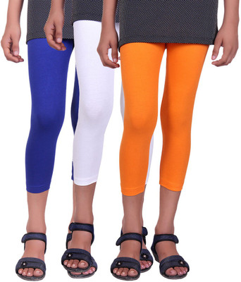 

Alisha Capri For Girls Casual Solid Cotton(Multicolor Pack of 3, Orange;royal blue;white