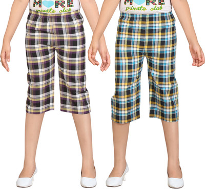 

Sini Mini Capri For Girls Casual Checkered Cotton(Multicolor Pack of 2
