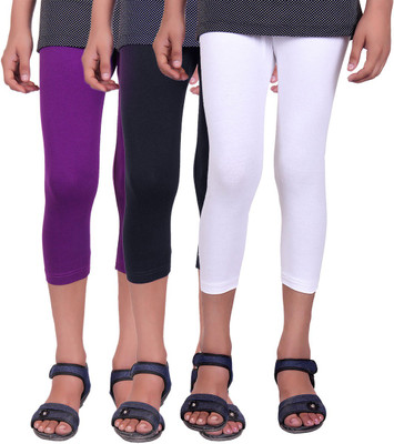 

Alisha Capri For Girls Casual Solid Cotton(Multicolor Pack of 3, Black;purple;white