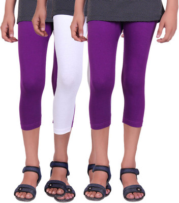 

Alisha Capri For Girls Casual Solid Cotton(Multicolor Pack of 3, Purple;white