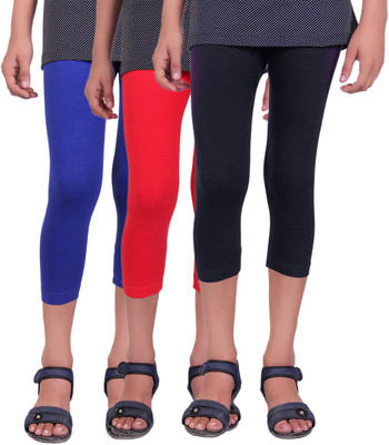 

Alisha Capri For Girls Casual Solid Cotton(Multicolor Pack of 3, Black;red;royal blue