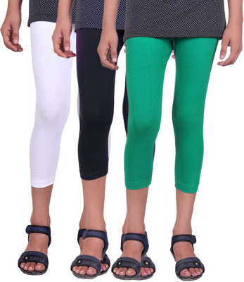 

Alisha Capri For Girls Casual Solid Cotton(Multicolor Pack of 3, Black;green;white