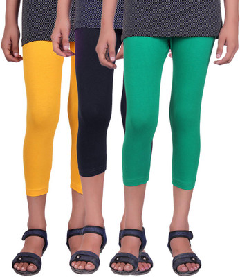 

Alisha Capri For Girls Casual Solid Cotton(Multicolor Pack of 3, Black;green;yellow