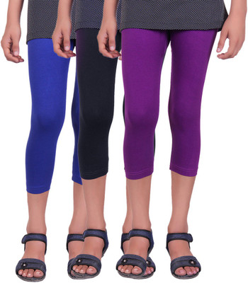 

Alisha Capri For Girls Casual Solid Cotton(Multicolor Pack of 3, Black;purple;royal blue