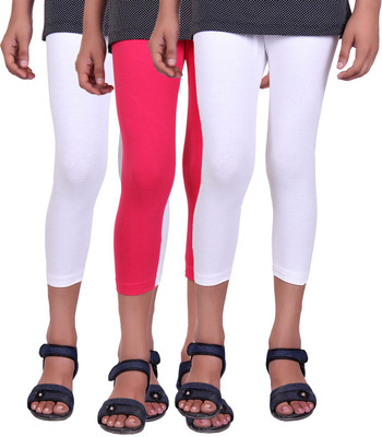

Alisha Capri For Girls Casual Solid Cotton(Multicolor Pack of 3, Rani;white