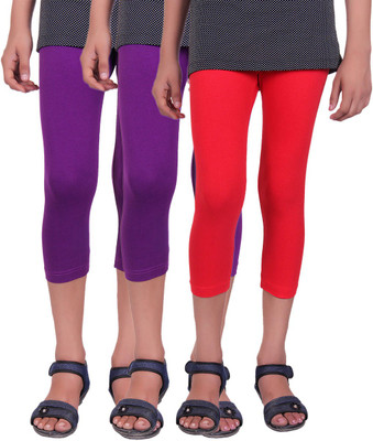 

Alisha Capri For Girls Casual Solid Cotton(Multicolor Pack of 3, Purple;red