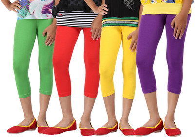 

Greenwich Capri For Girls Casual Solid Cotton(Multicolor Pack of 4, Green;purple;red;yellow