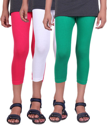 

Alisha Capri For Girls Casual Solid Cotton(Multicolor Pack of 3, Green;rani;white