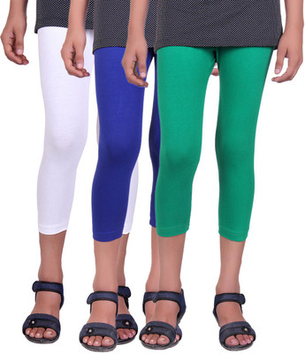 

Alisha Capri For Girls Casual Solid Cotton(Multicolor Pack of 3, Green;royal blue;white