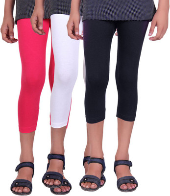 

Alisha Capri For Girls Casual Solid Cotton(Multicolor Pack of 3, Black;rani;white