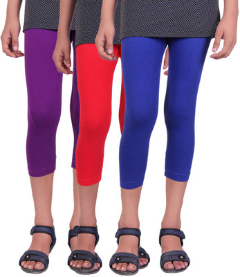 

Alisha Capri For Girls Casual Solid Cotton(Multicolor Pack of 3, Purple;red;royal blue
