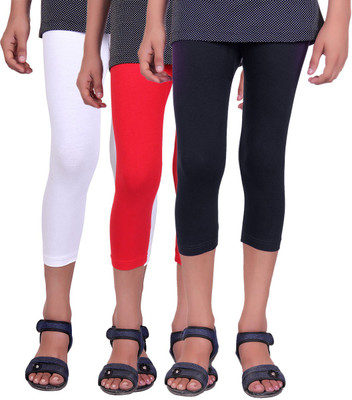 

Alisha Capri For Girls Casual Solid Cotton(Multicolor Pack of 3, Black;red;white