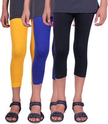 

Alisha Capri For Girls Casual Solid Cotton(Multicolor Pack of 3, Black;royal blue;yellow