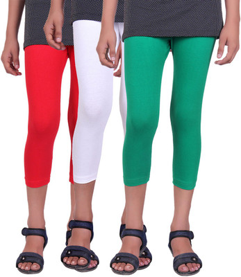 

Alisha Capri For Girls Casual Solid Cotton(Multicolor Pack of 3, Green;red;white