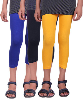 

Alisha Capri For Girls Casual Solid Cotton(Multicolor Pack of 3, Black;royal blue;yellow