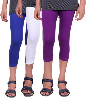 

Alisha Capri For Girls Casual Solid Cotton(Multicolor Pack of 3, Purple;royal blue;white