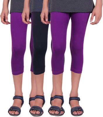 

Alisha Capri For Girls Casual Solid Cotton(Multicolor Pack of 3, Black;purple