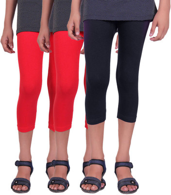 

Alisha Capri For Girls Casual Solid Cotton(Multicolor Pack of 3, Black;red
