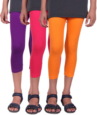 

Alisha Capri For Girls Casual Solid Cotton(Multicolor Pack of 3, Orange;purple;rani