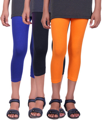 

Alisha Capri For Girls Casual Solid Cotton(Multicolor Pack of 3, Black;orange;royal blue