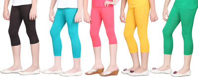 

Sini Mini Capri For Girls Casual Solid Cotton(Multicolor Pack of 5