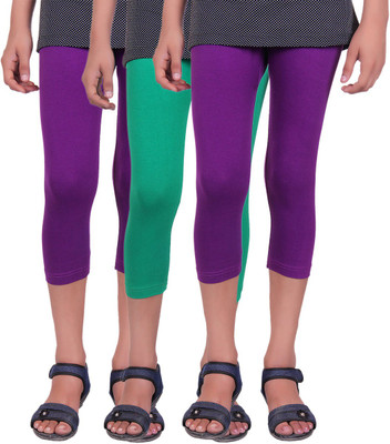 

Alisha Capri For Girls Casual Solid Cotton(Multicolor Pack of 3, Green;purple