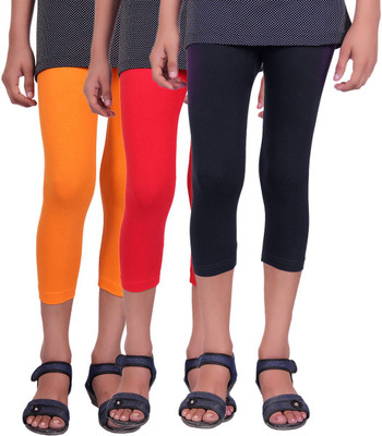 

Alisha Capri For Girls Casual Solid Cotton(Multicolor Pack of 3, Black;orange;red