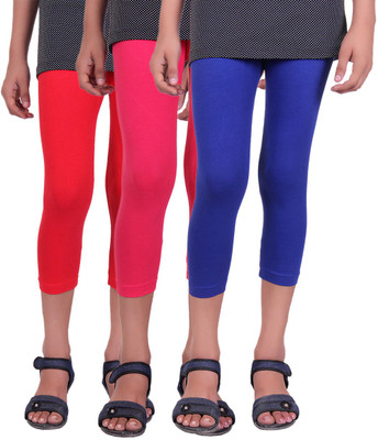 

Alisha Capri For Girls Casual Solid Cotton(Multicolor Pack of 3, Rani;red;royal blue