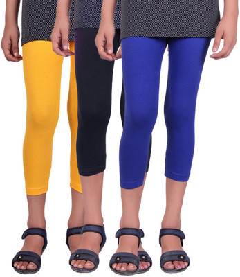 

Alisha Capri For Girls Casual Solid Cotton(Multicolor Pack of 3, Black;royal blue;yellow