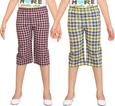

Sini Mini Capri For Girls Casual Checkered Cotton(Multicolor Pack of 2